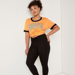 Victoria's Secret PINK Campus Ringer T-Shirt Halloween Orange Glow In Dark Small